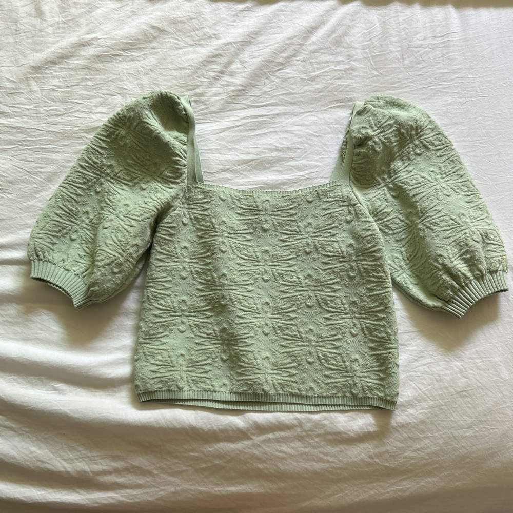 Zara Knit Cropped Puff Sleeve Top